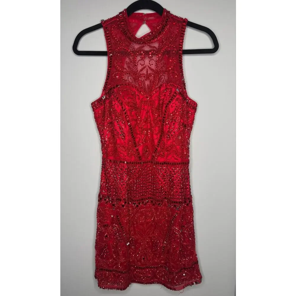 Sherri Hill | Dresses | Sherri Hill Red Open Back Beaded Formal Prom Mini  Dress Size 8 | Poshmark